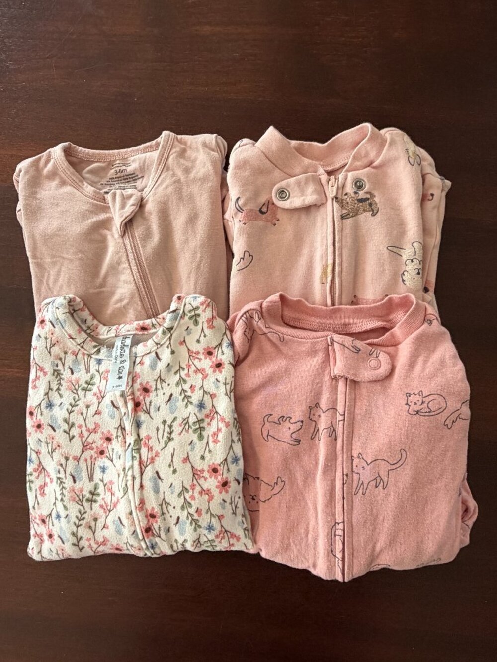 Bundle of 4 Footie Pjs 3-6m - NWOT - Carter's, Charlotte & Star, and Luxe Dream